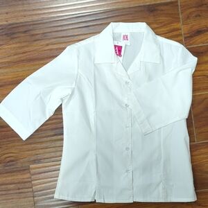 A+ 9267 Youth White Button-Up Blouse, 3/4 Sleeve